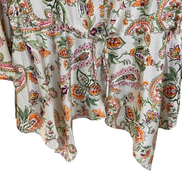 2/$30 Zara Woman Multi-Colour Printed Paisley Top Blouse Size Large - Picture 6 of 14